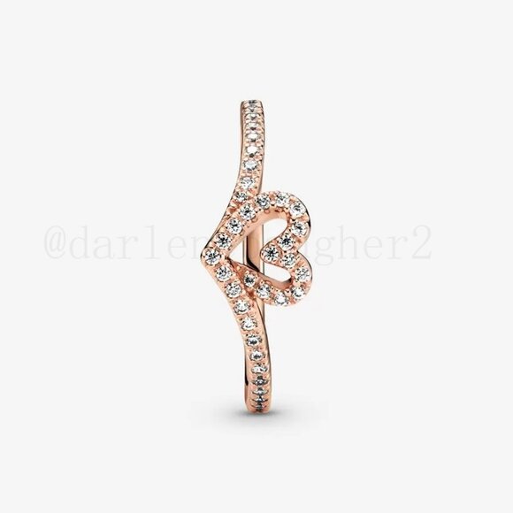 Pandora Sparkling Wishbone Heart Ring - Picture 2 of 7